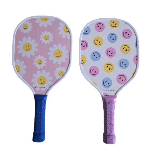 South Beach Pickleball Paddles Set With Smiley Face and Daisy Patterns